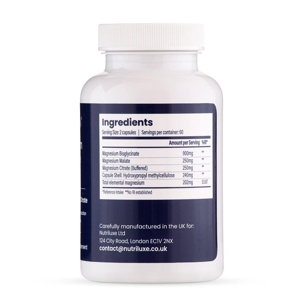 Nutriluxe Magnesium Glycinate Complex 202mg Elemental | 120 Vegan Capsules