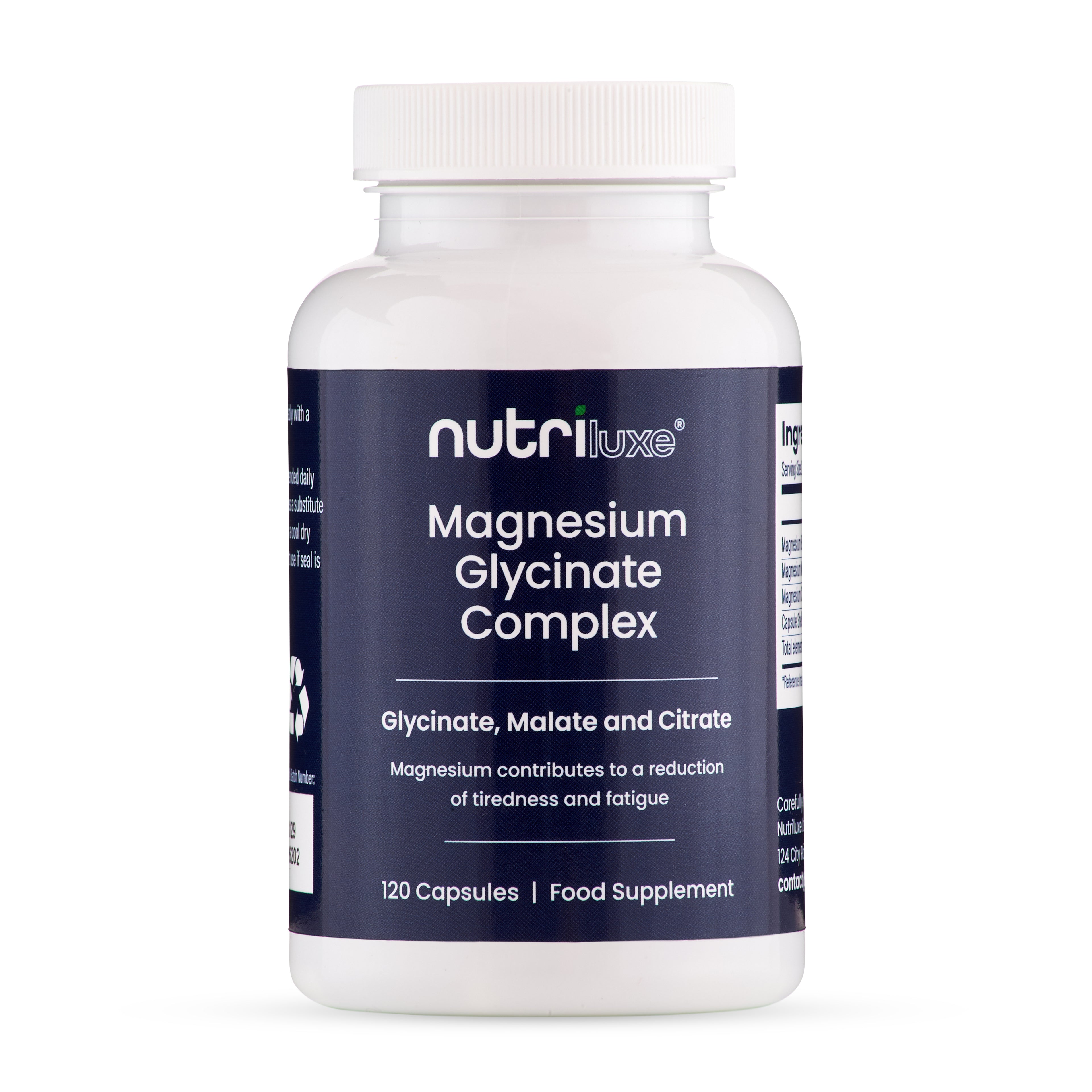 Nutriluxe Magnesium Glycinate Complex 202mg Elemental | 120 Vegan Capsules