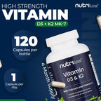 Vitamin D3 4000 IU & K2 MK7 100mcg Supplement with Calcium & Vitamin C – 120 Capsules – Vegetarian – - nutriluxe
